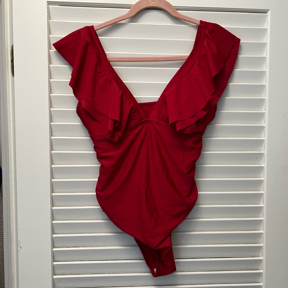 SHEIN red ruffle maternity bikini Small